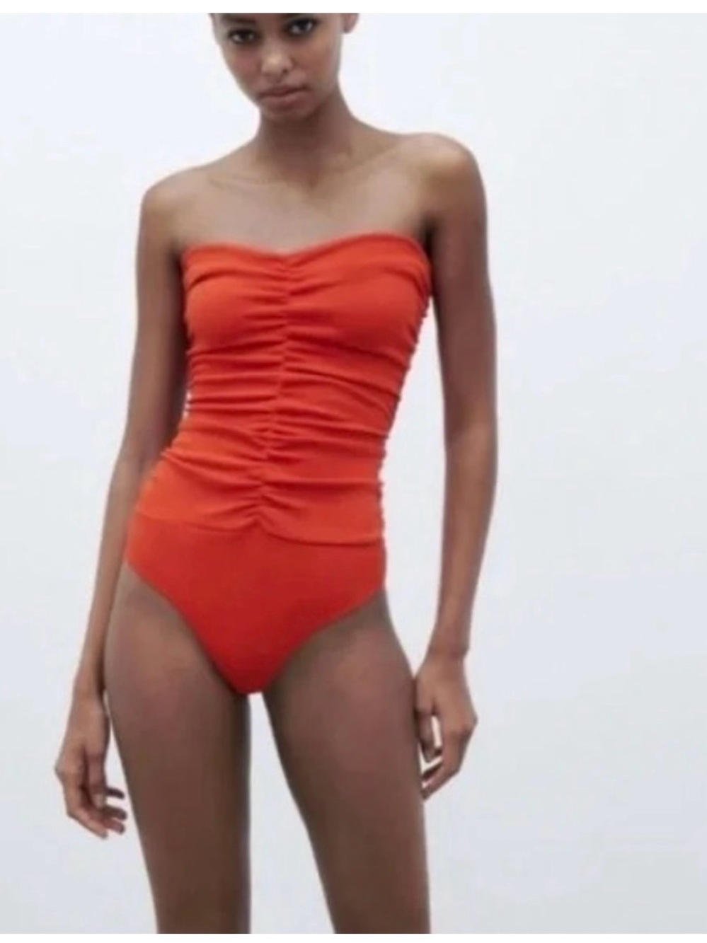 Zara Strapless Ruched One-Piece Swimsuit - Bright Orange